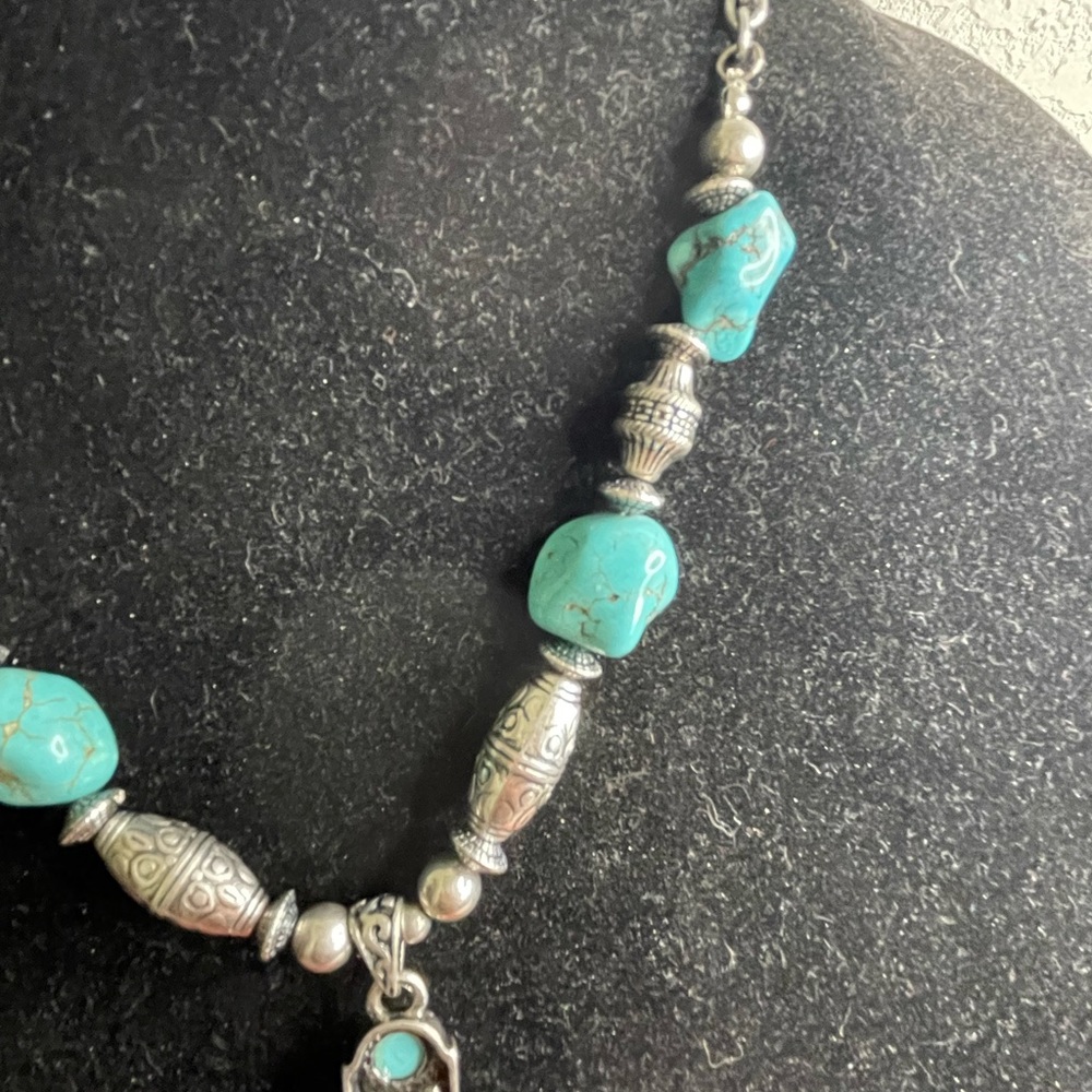 Dfl VIMCI Turquoise, Silver Tone, C.Z. Diamonds Cross Necklace, Earring Set - Picture 8 of 16